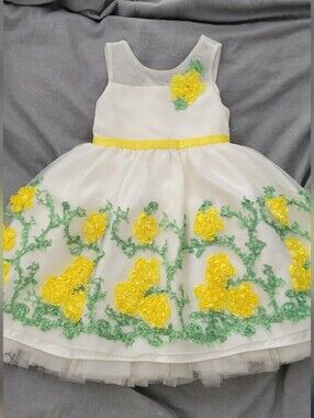 American Princess Girls White & Yellow Floral Tulle Party Dress Size 2T
